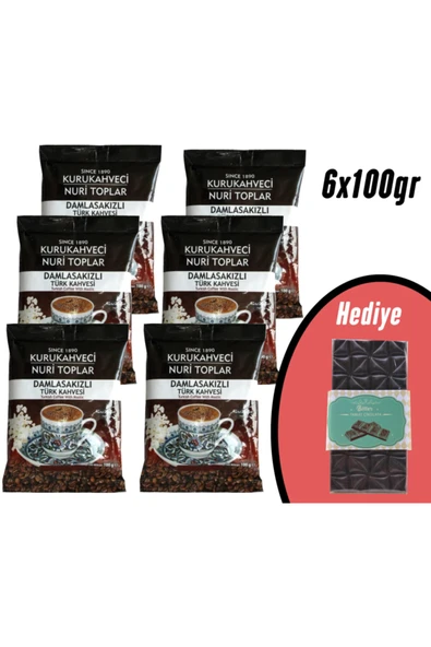 Nuri Toplar 6 Adet Damla Sakızlı Türk Kahvesi 6x100 gr (100 GR BİTTER ÇİKOLATA HEDİYE) ürün görseli 1