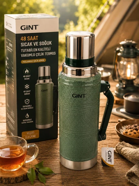 TERMOS GİNT 2.2 Litre Çelik Termos 48 Saat Sıcak Soğuk Tutan Vakumlu Termos Büyük Boy Dayanıklı Termos ürün görseli 1
