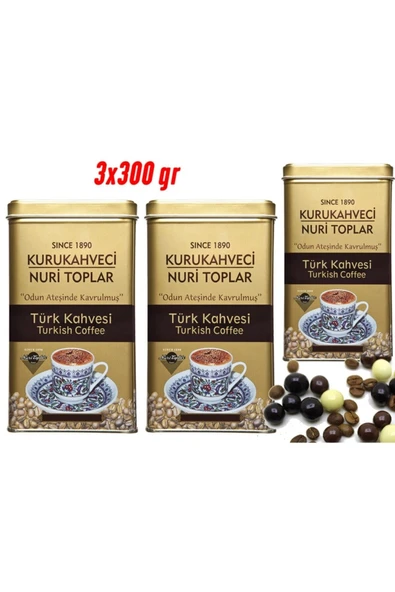 Nuri Toplar 3x300 gr Teneke Kutuda Geleneksel Türk Kahvesi 900 gram ürün görseli 1