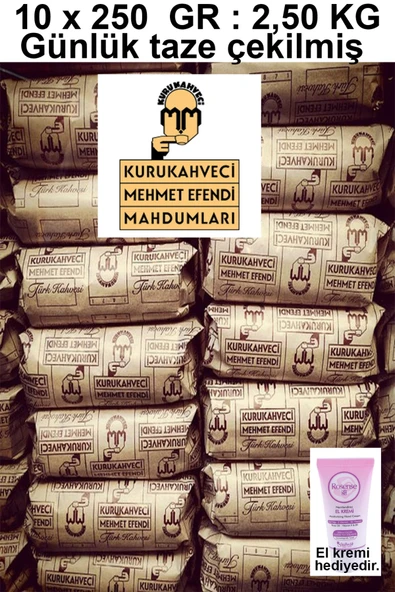 Mehmet Efendi Kurukahveci Mehmet Efendi Mahdumları Türk Kahvesi 250gr.*10 Paket(2,5 Kg. Günlük Çekilmiş) Hediyeli ürün görseli 1