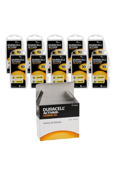 Duracell 10 Numara İşitme Cihazı Pili 10 X 6 Lı Paket 60 Adet Pil Pr70 Kulaklık Pili ürün görseli 1