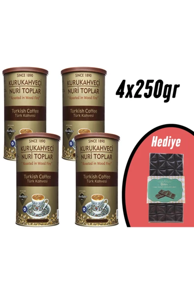 Nuri Toplar Yuvarlak Teneke Kutuda Türk Kahvesi 4x250 gr (BİTTER ÇİKOLATA HEDİYELİ) ürün görseli 1