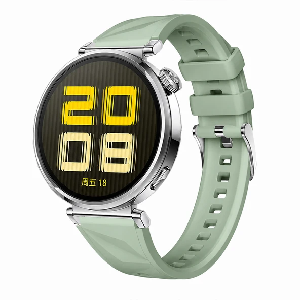 Sneezy Huawei Watch GT4 41mm İle Uyumlu Prism Metal Tokalı Soft Yumuşak Silikon Kordon  Yeşil ürün görseli 1