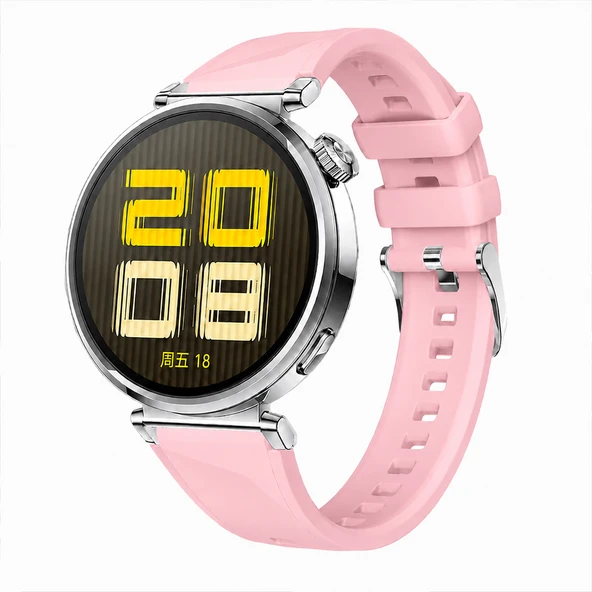 Sneezy Huawei Watch GT4 41mm İle Uyumlu Prism Metal Tokalı Soft Yumuşak Silikon Kordon  Pembe ürün görseli 1