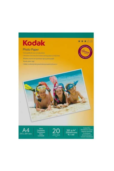 Kodak Glossy,parlak A4 180gr/m² Fotoğraf Kağıdı 20 Yaprak ürün görseli 1