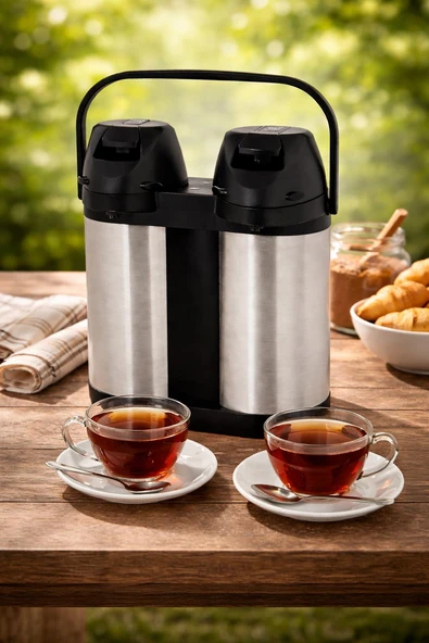 3.8 L Çift Pompalı Çelik Çay Termosu  Çift Katlı Paslanmaz ürün görseli 1