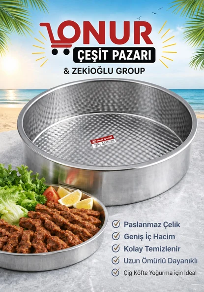 Paslanmaz Çelik Çiğ Köfte Tepsisi Leğen NO : 1  Derinlik : 6 CM ÇAPI: 38 CM ürün görseli 1