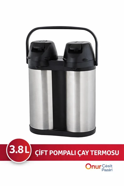 3.8 L Çift Pompalı Çelik Çay Termosu  Çift Katlı Paslanmaz - Resim 2