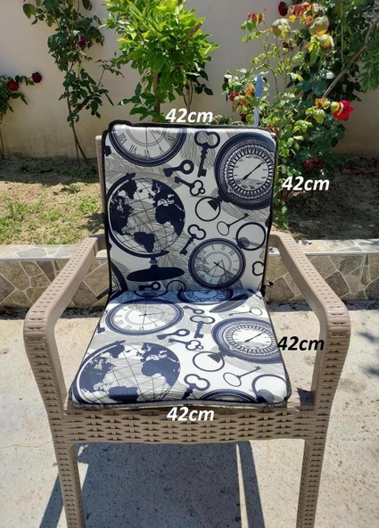 1 Adet Rattan Arkalıklı Sandalye Minderi (Kalınlık 4cm)-Saat Desen Lacivert ürün görseli 1