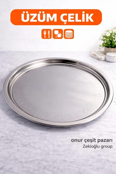 Çelik Tepsi No :9  Çelik Sini Yemek Tepsisi Paslanmaz Tepsi Yuvarlak ürün görseli 1