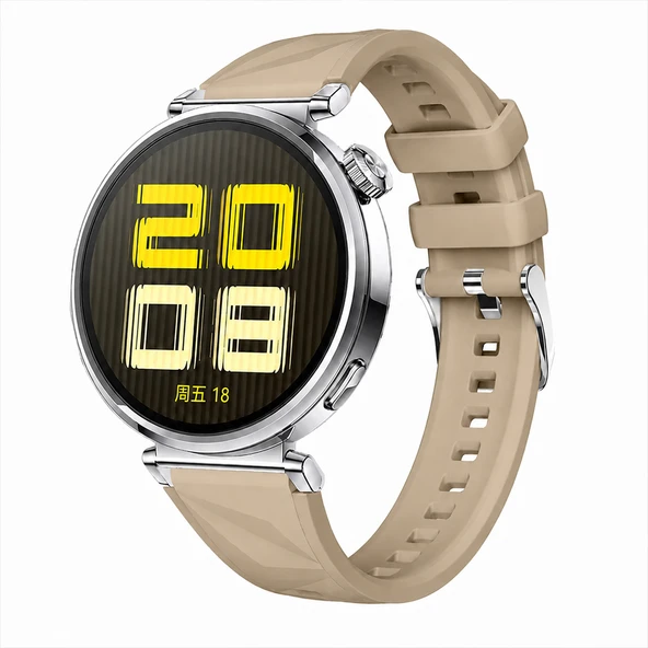 Sneezy Huawei Watch GT5 41mm İle Uyumlu Prism Metal Tokalı Soft Yumuşak Silikon Kordon  Bej ürün görseli 1