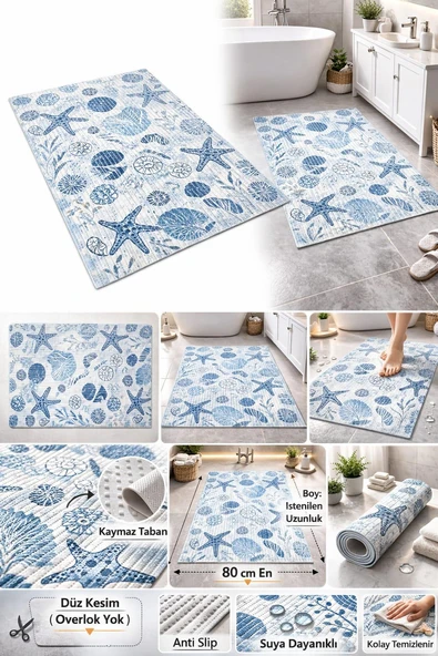 Banyo Önü Paspası 80 Cm X 300 CM  En Kaymaz Tabanlı Yumuşak Dokulu Su Emici Banyo Halısı ürün görseli 1