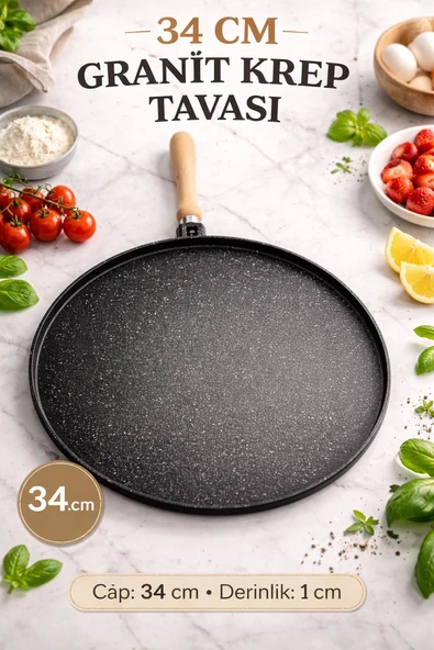 34 CM GRANİT KREP TAVASI  ÇİFT TARAFLI BAZLAMA  TAVA GRANİT TAVA  YUMURTA TAVASI ÇOK AMAÇLI TAVA ürün görseli 1