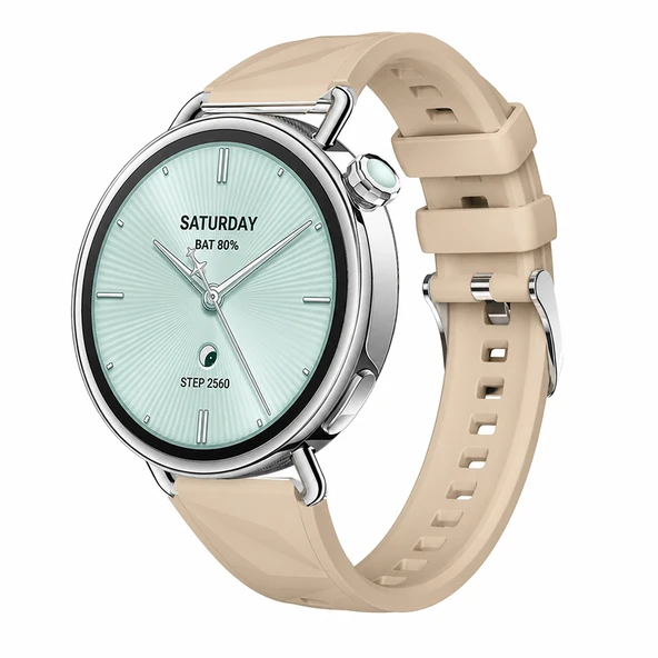 Sneezy Mi Watch S4 41mm İle Uyumlu Prism Metal Tokalı Soft Yumuşak Silikon Kordon  Bej ürün görseli 1