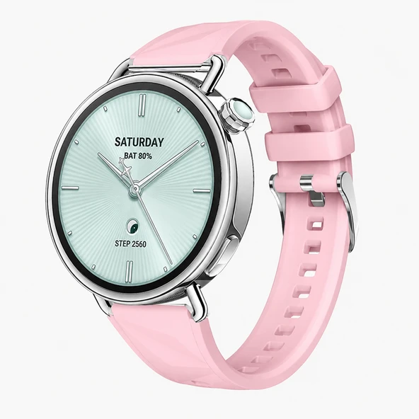 Sneezy Mi Watch S4 41mm İle Uyumlu Prism Metal Tokalı Soft Yumuşak Silikon Kordon  Pembe ürün görseli 1