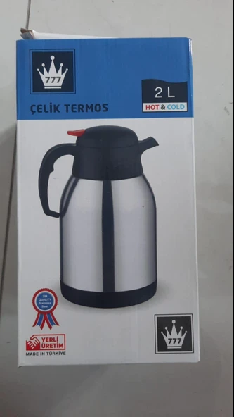 ÇELİK TEROS 2 LT Çift Katlı Premium Paslanmaz Çelik Termos 2 Lt Piknik Kamp Servis Ikram Için Su Meşrubat Çay Termosu ürün görseli 1