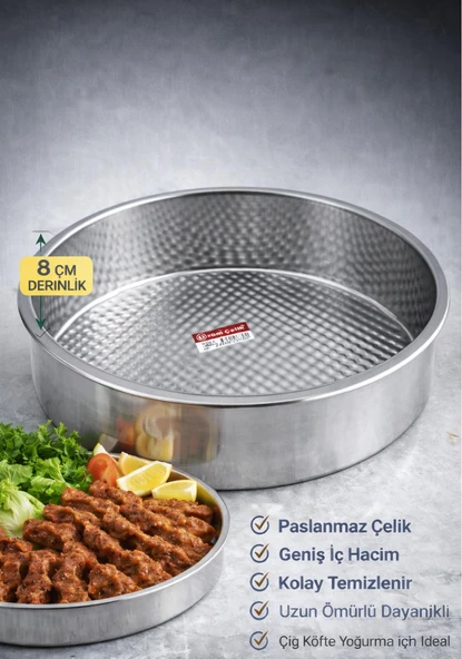 Paslanmaz Çelik Çiğ Köfte Tepsisi 8 CM Derinlik NO : 2 ÇAPI: 40 CM ürün görseli 1