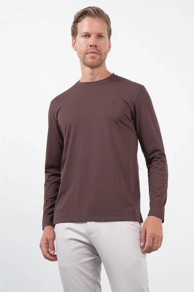 Kahverengi Bisiklet Yaka Uzun Kol Örme Standart Fit Esnek Sweatshirt 1013260150 ürün görseli 1