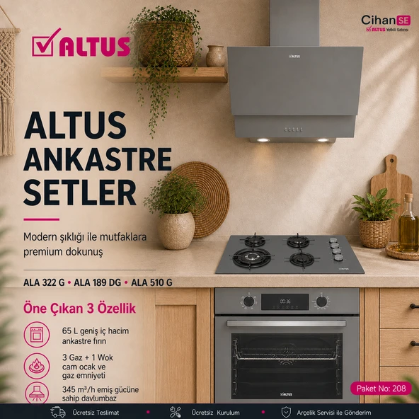 Altus Ankastre Set Gri cam Set no 208 ( ALA 322 G - ALA 189 DG - ALA 510 G ) ürün görseli 1