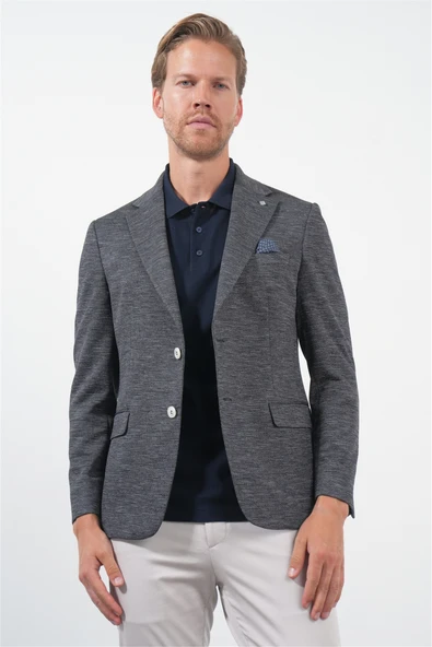 Lacivert Mono Yaka Örme 6 Drop Slim Fit Ceket 1002260152 - Resim 4
