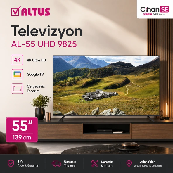 Altus AL 55 UHD 9825 4K Led Tv Televizyon Google TV ürün görseli 1