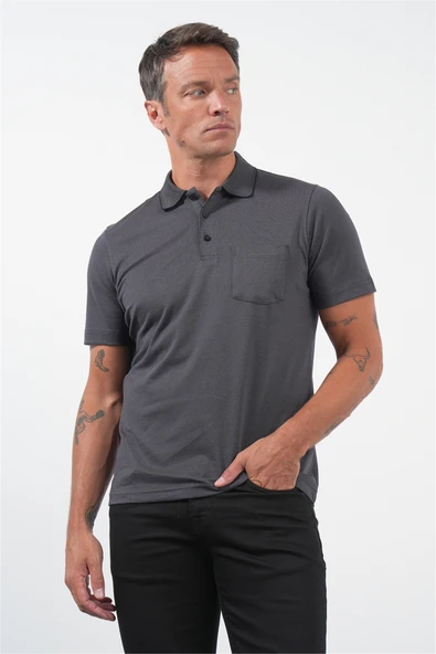 Siyah Polo Yaka Kısa Kol Cepli Comfort Fit Pamuklu Tişört 1011260157 ürün görseli 1