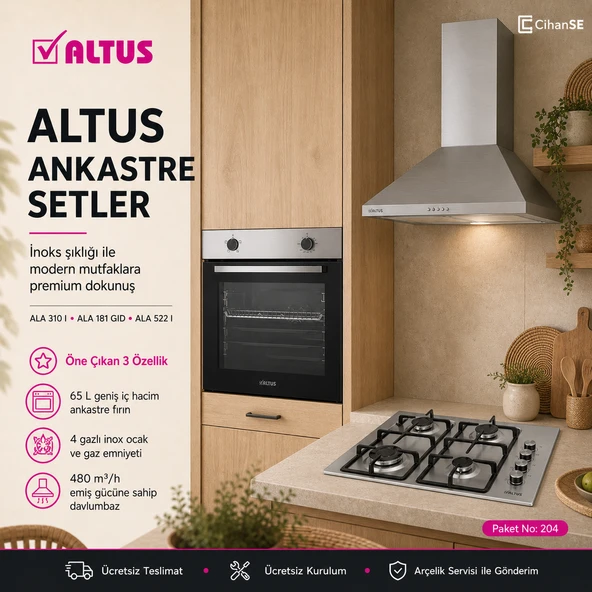 Altus Ankastre Set Inox Set no 204 ( ALA 310 I - ALA 522 I - ALA 181 GID ) ürün görseli 1