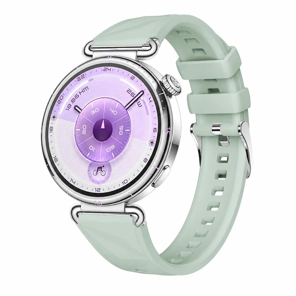 Sneezy Huawei Watch GT6 41mm İle Uyumlu Prism Metal Tokalı Soft Yumuşak Silikon Kordon  Yeşil ürün görseli 1
