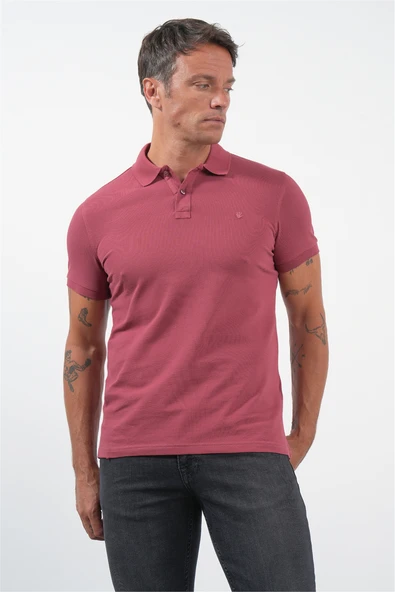 Pembe Polo Yaka Kısa Kol Cepsiz Slim Fit Pamuklu Tişört 1011260154 ürün görseli 1