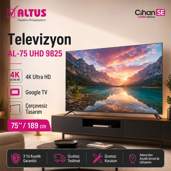 Altus AL 75 UHD 9825 4K Led Tv Televizyon Google TV ürün görseli 1
