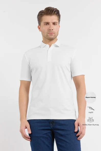 Beyaz İtalyan Yaka Kısa Kol Cepsiz Slim Fit Pamuklu Tişört 1011260180 ürün görseli 1