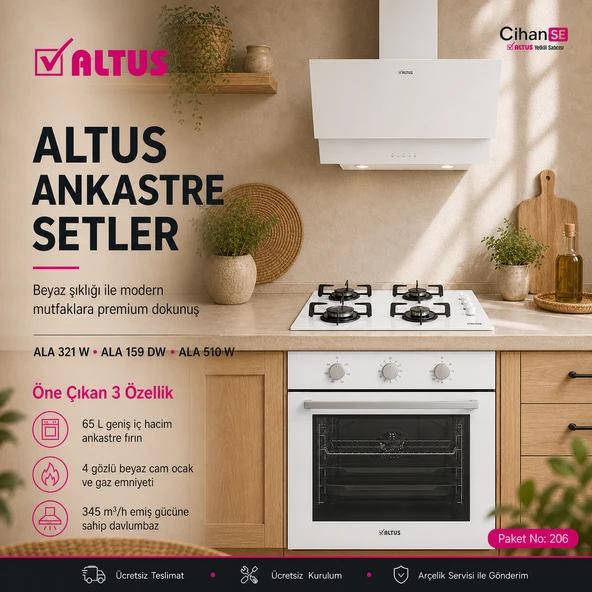 Altus Ankastre Set Beyaz cam Set no 206 ( ALA 321 W - ALA 159 DW - ALA 510 W ) ürün görseli 1