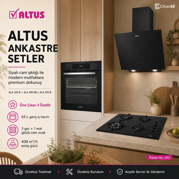 Altus Ankastre Set Siyah Cam Set no 203 ( ALA 322 B - ALA 570 B - ALA 189 DB ) ürün görseli 1