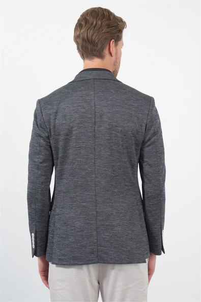 Lacivert Mono Yaka Örme 6 Drop Slim Fit Ceket 1002260152 - Resim 6