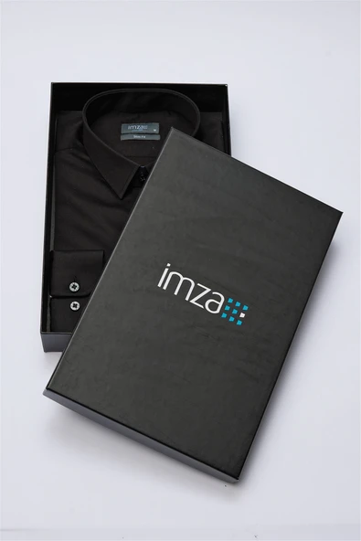Siyah Sert Yaka Uzun Kol Cepsiz Slim Fit %100 Pamuk Gömlek 1004260324 ürün görseli 1