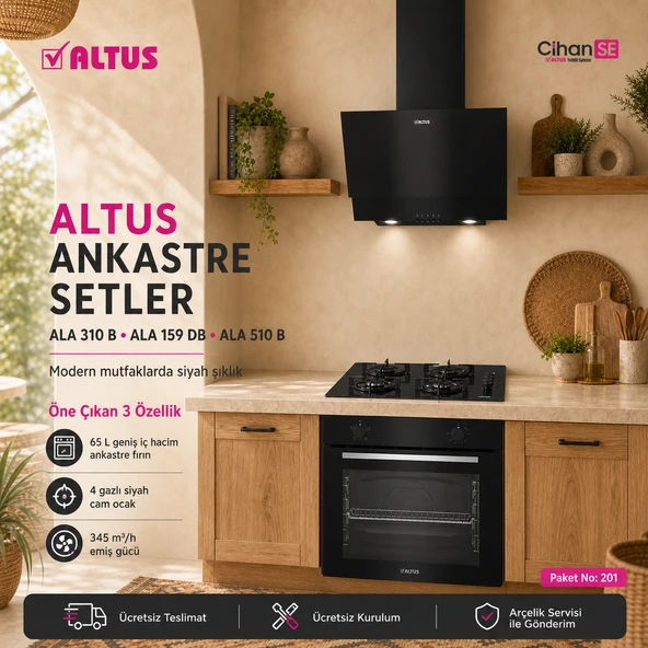 Altus Ankastre Set Siyah Cam Set no 201 ( ALA 310 B - ALA 510 B - ALA 159 DB ) ürün görseli 1