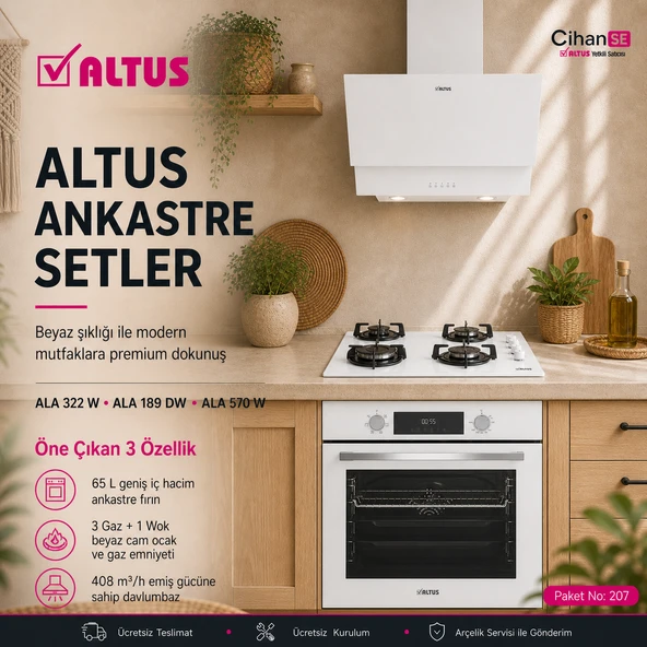 Altus Ankastre Set Beyaz cam Set no 207 ( ALA 322 W - ALA 189 DW - ALA 570 W ) ürün görseli 1