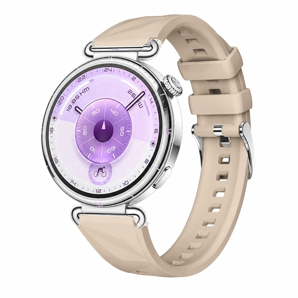 Sneezy Huawei Watch GT6 41mm İle Uyumlu Prism Metal Tokalı Soft Yumuşak Silikon Kordon  Bej ürün görseli 1