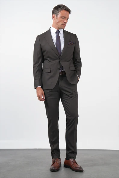 Kahverengi Mono Yaka 6 Drop Comfort Fit Tam Astar Esnek Takım Elbise 1001260170 ürün görseli 1