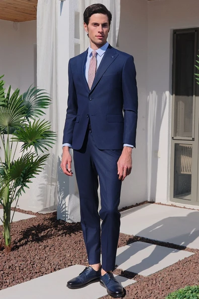 Lacivert Kırlangıç Yaka 6 Drop Slim Fit Tam Astar Esnek Takım Elbise 1001260169 ürün görseli 1