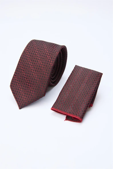 Bordo-Siyah Desenli 7 Cm Kravat 1090260124 ürün görseli 1