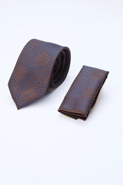 Kahverengi-Lacivert Desenli 7 Cm Kravat 1090260125 ürün görseli 1