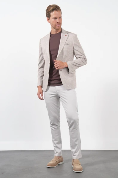 Beyaz-Kiremit Mono Yaka Örme 6 Drop Slim Fit Ceket 1002260153 ürün görseli 1