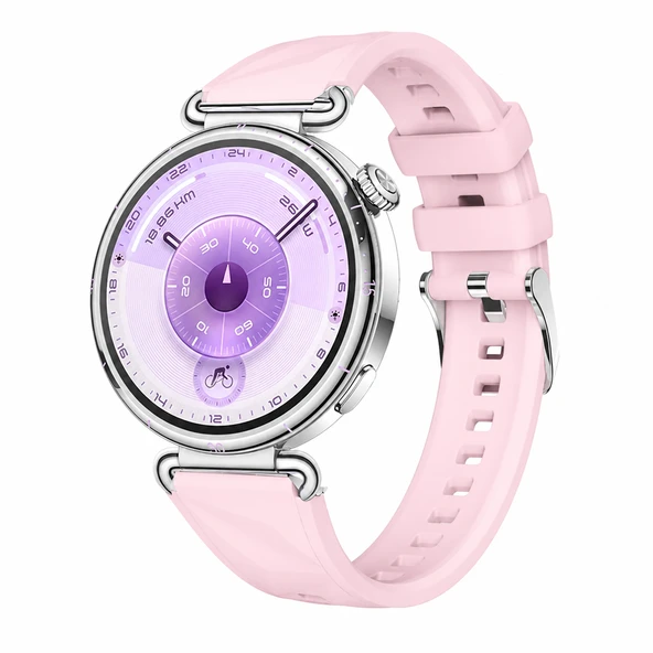 Sneezy Huawei Watch GT6 41mm İle Uyumlu Prism Metal Tokalı Soft Yumuşak Silikon Kordon  Pembe ürün görseli 1