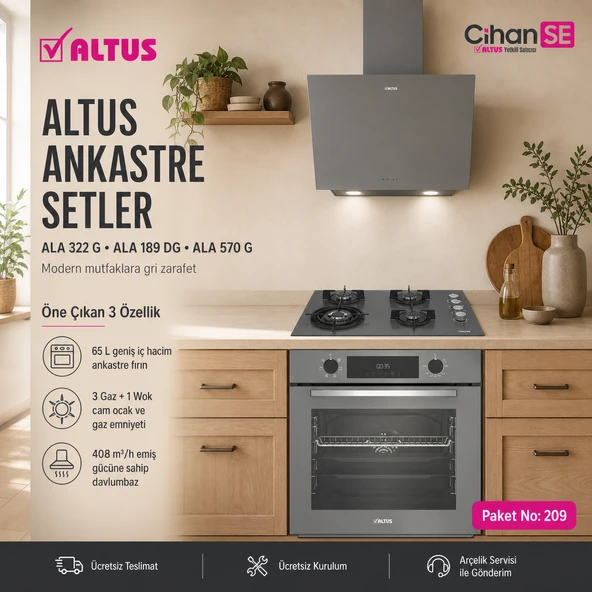 Altus Ankastre Set Gri cam Set no 209 ( ALA 322 G - ALA 189 DG - ALA 570 G ) ürün görseli 1