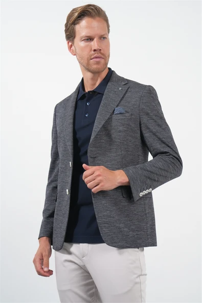 Lacivert Mono Yaka Örme 6 Drop Slim Fit Ceket 1002260152 - Resim 3