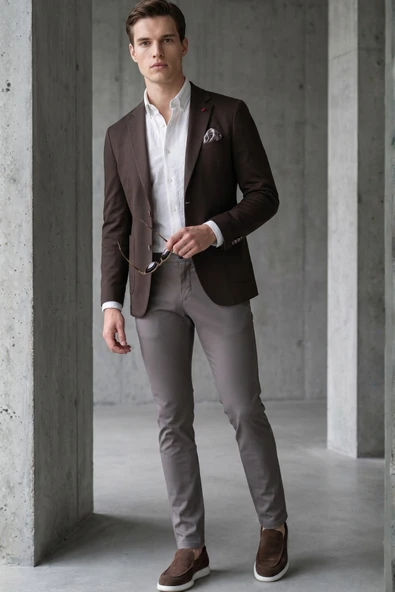 Kahverengi 6 Drop Slim Fit Pamuklu Ceket 1002260126 ürün görseli 1