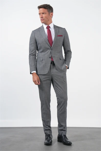 Siyah-Beyaz Mono Yaka 6 Drop Slim Fit Tam Astar Esnek Takım Elbise 1001260172 ürün görseli 1