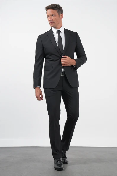 Siyah Mono Yaka 8 Drop Slim Fit Tam Astar Esnek Takım Elbise 1001250006 ürün görseli 1