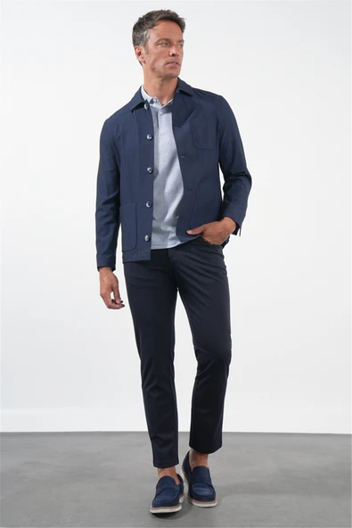 Lacivert Berberi Yaka Slim Fit Esnek Mont 1007260154 ürün görseli 1